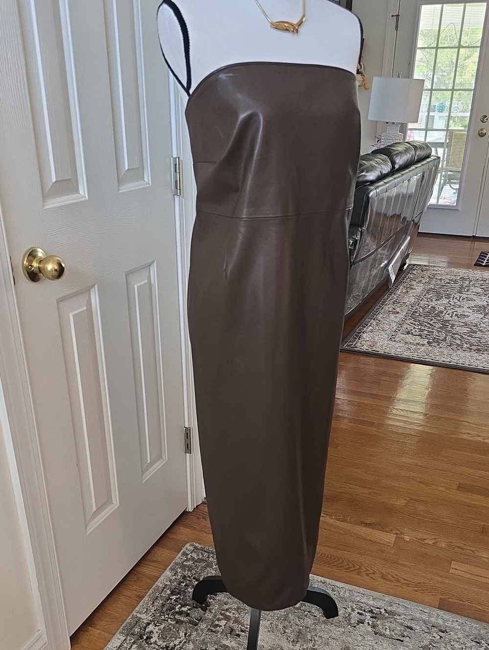 Ashley Graham Brand Women's Plus Size Brown Faux Leather Strapless Dress 20W - Picture 4 of 16